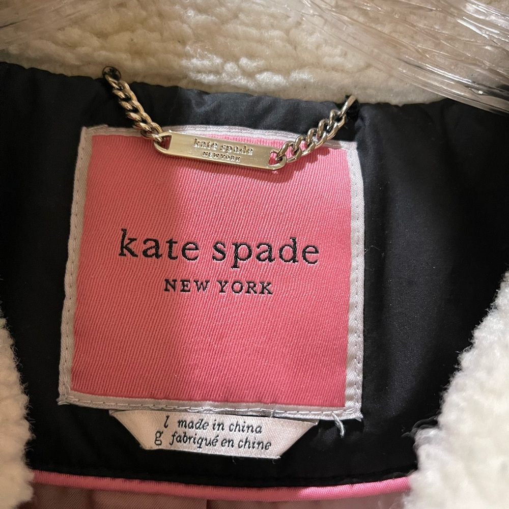 Kate Spade Heavyweight Black Down Quilted Puffer Coat Sherpa & Hood Size Large - Picture 7 of 14